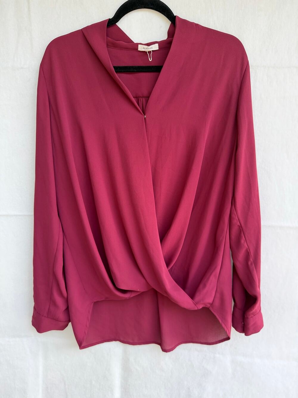Pleione Burgundy Long Sleeve V-Neck Front Wrap Blouse (LARGE)